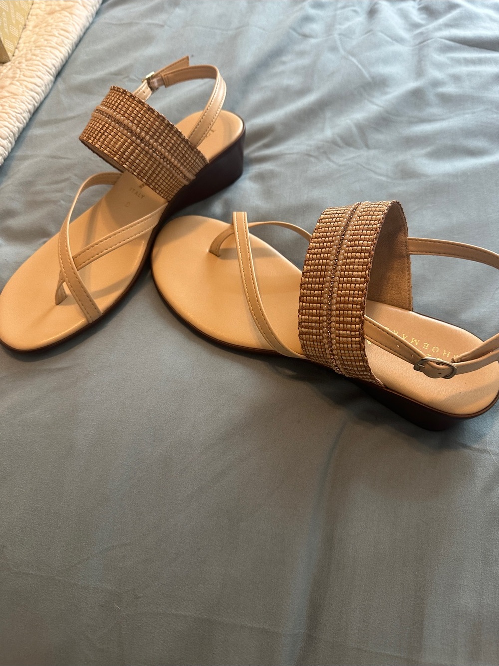 Italian Shoemakers Beige Beaded Wedge Sandals